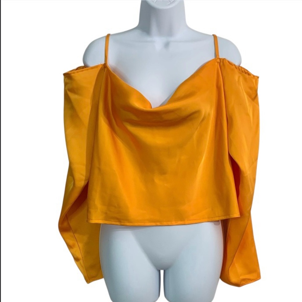 FASHION NOVA Orange Satin Off-Shoulder Crop Top Sz 3XL